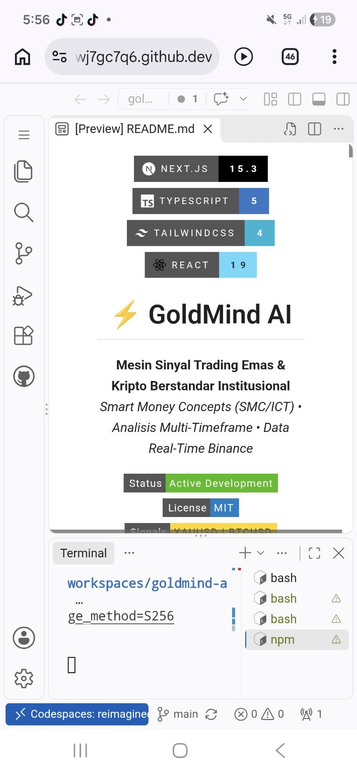 GoldMind AI GitHub Codespaces development screenshot