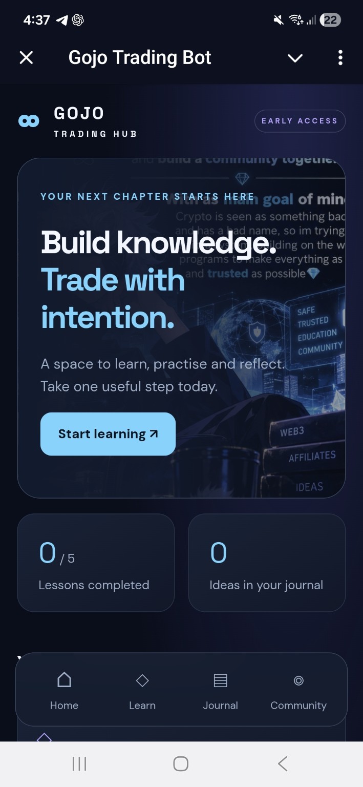 GOJO Trading Hub mobile dashboard screenshot